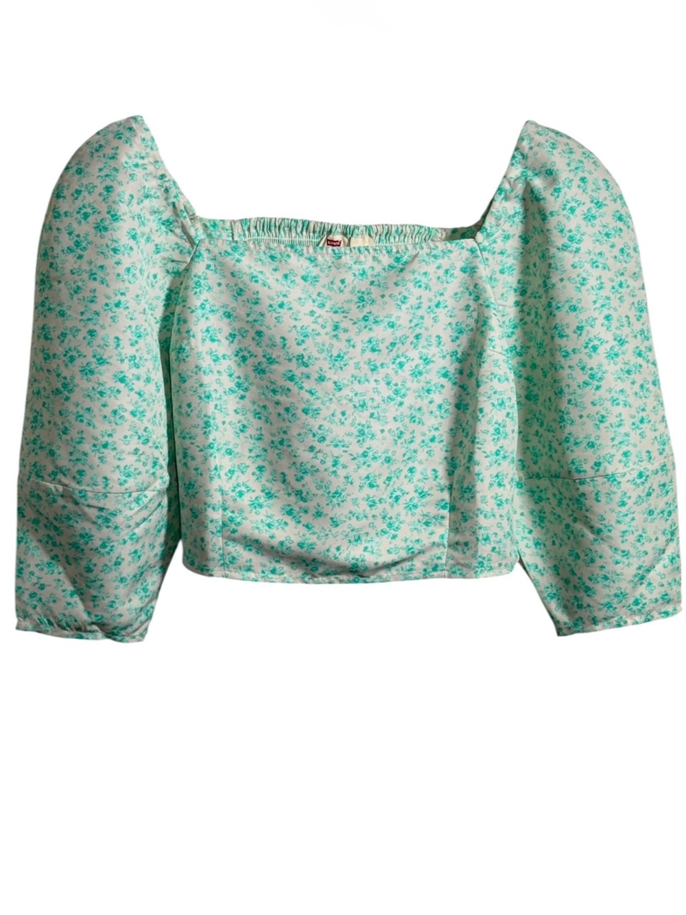 Levi’s Yvie Puff Sleeve Cropped Square Neck Floral Green Ivory Boho Large
